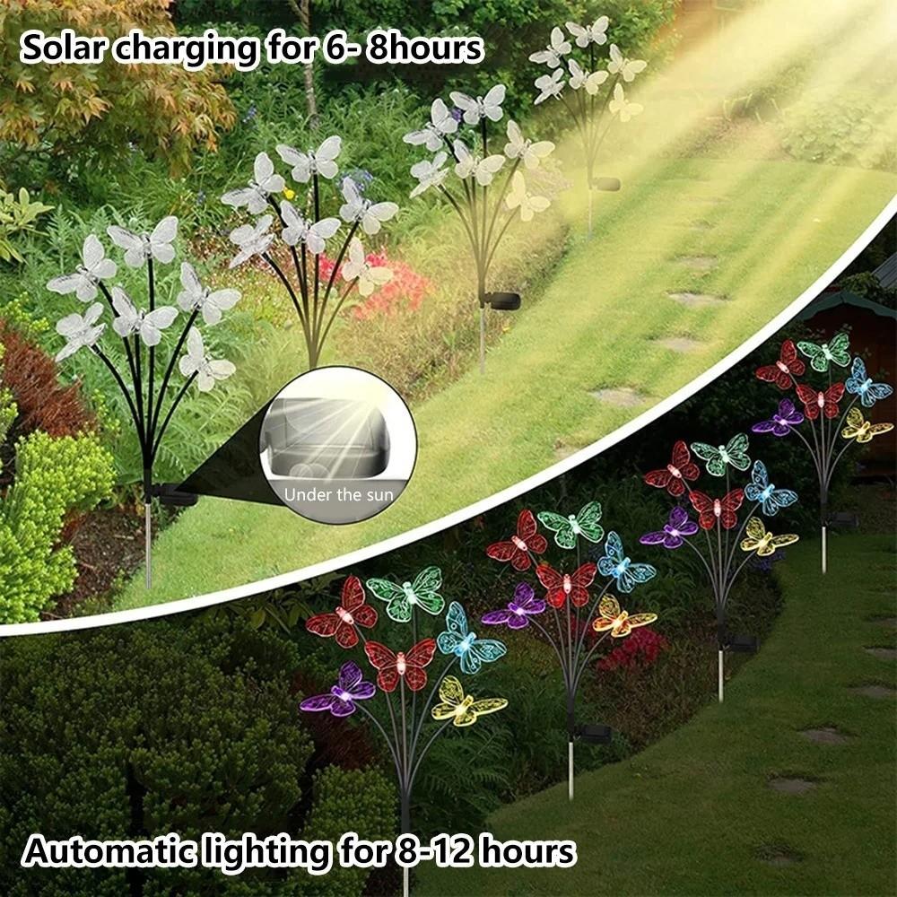 6/8/10 Heads Solar Butterfly Lights Outdoor Multi-Color Changing Butterfly Solar Lights  Lawn Yard