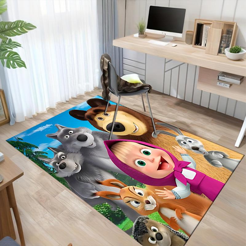 Masha Bear Adventure Carpet For Playroom Bedroom Living Room Sofa Home Decorkids Game Area Rug Nonslip Floor Mat