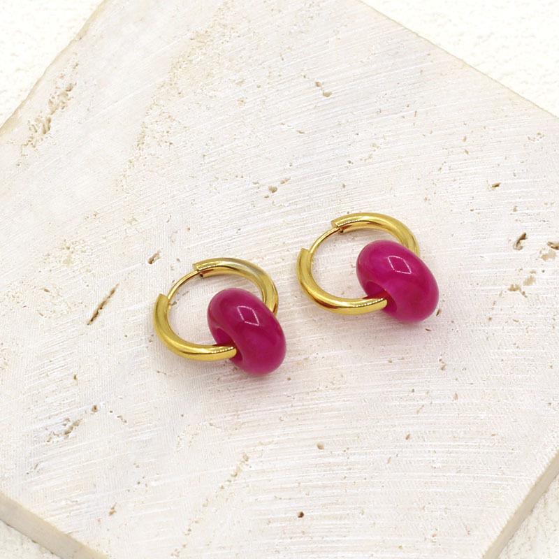 Chic Gold-Plated Stainless Steel Hoop Earrings with Natural Stone Pendants - European & American Street Style for Women
