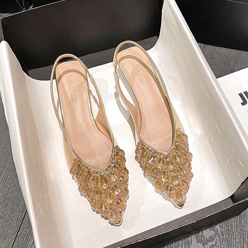 Francouzské kamínkové lodičky s špičatou špičkou, středním podpatkem a uzavřenou špičkou pro ženy, velké velikosti 41-43, kolekce 2025