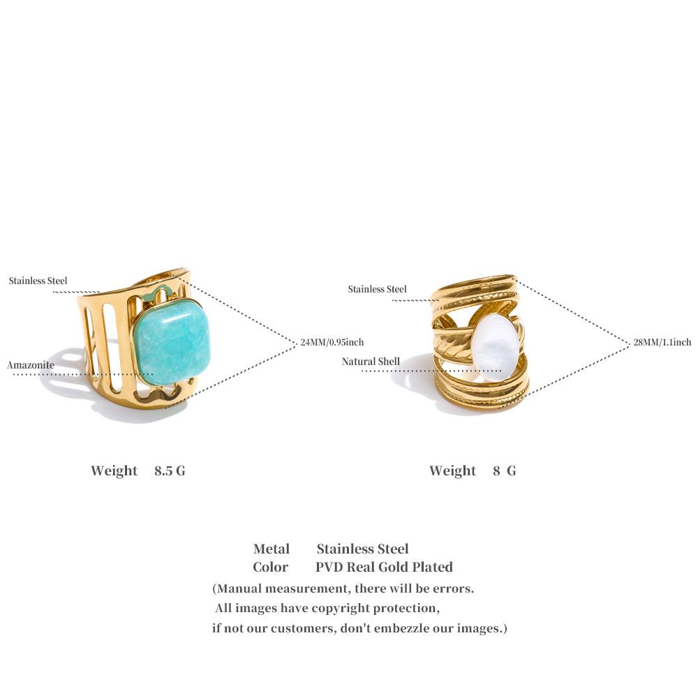 Eetit Inel Lat din Piatră Naturală Amazonit Shell pentru Femei Oțel Inoxidabil Placat cu Aur de 18K Bijuterii Geometrice de Deget Cadou