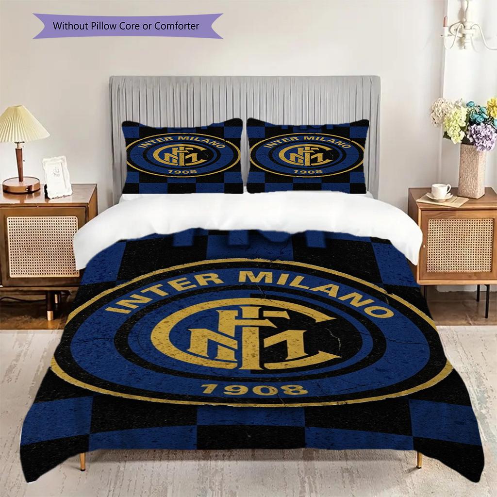 Biancheria da letto con stemma Inter Milan su sfondo blu (1 * copripiumino + 2 * federa, senza nucleo) Copripiumino e federa regalo di Natale compleanno