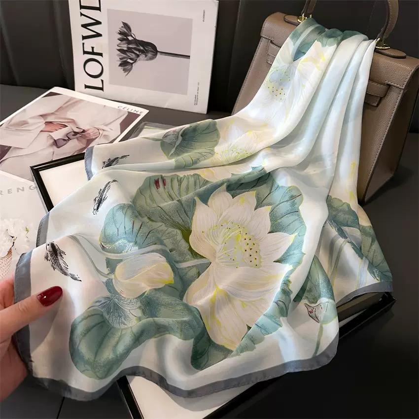 Floral Print Silk Square Scarf for Women Soft Satin Kerchief Hairbands Bag Ribbon Hijab Female Headband Gift Headscarf Neck Tie