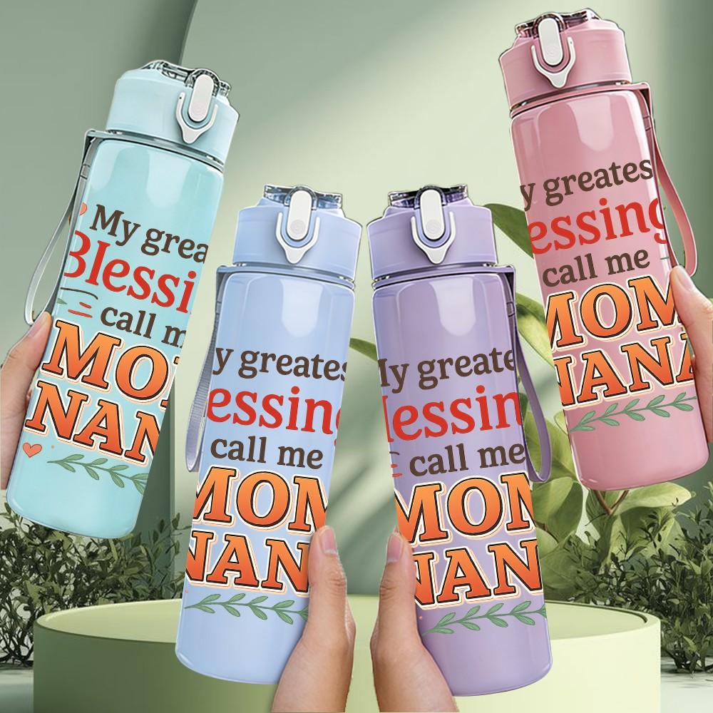 1PC Mom Nana Blessings Floral Text 750ml Color Plastic Sports Water Bottle Leakproof Flip Straw Lid Suitable for Sports Office Home Use
