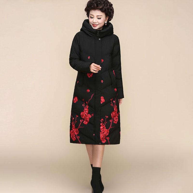 Winter Women's Printed Padded Coat Plus-size Hooded Long Padded Coat