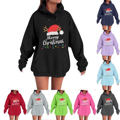Damen Lässig Bequem Rundhals Kapuzenpullover Langarm Weihnachtsprint Warmes Sweatshirt