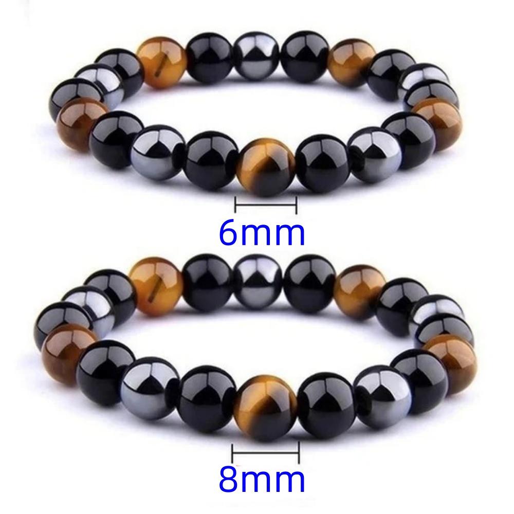 Tiger Eye Stone Hand String Tiger Eye Stone Stone Imitation Black Agate Beaded Hand String Imitation Obsidian Male Female Couple Elastic Rope Bracelet