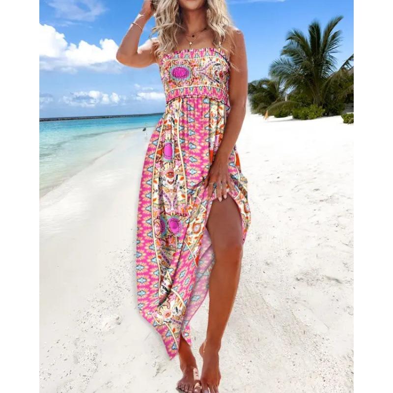 Printed Sleeveless Dress High-waisted Summer Slimming Beach Vacationbeach Halter
