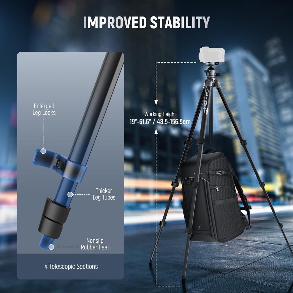 Neewer Litetrip 155cm Aluminum Travel Tripod with Ball QR Folding Video Compatible with DSLRs and Peak Design V3 Dual Center Maximum Load of 10kg