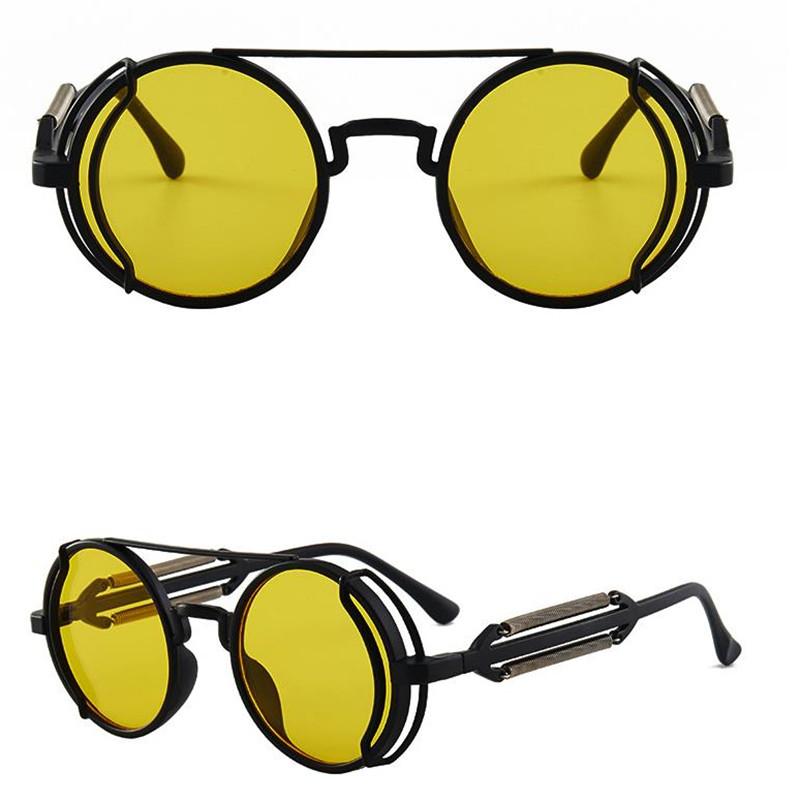 Retro runda Steampunk Solglasögon Män Kvinnor Plastbåge Svart lins Solglasögon Unisex Utomhusridning Löpning Sportd Solglasögon