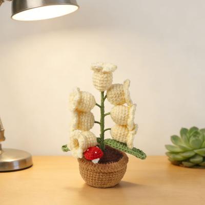 Lily of The Valley Lamp Crochet Artificial Flower with 7 Night Lights Little Potted Flower Table Lamp for Valentine Mother's Day Gift Home Desk