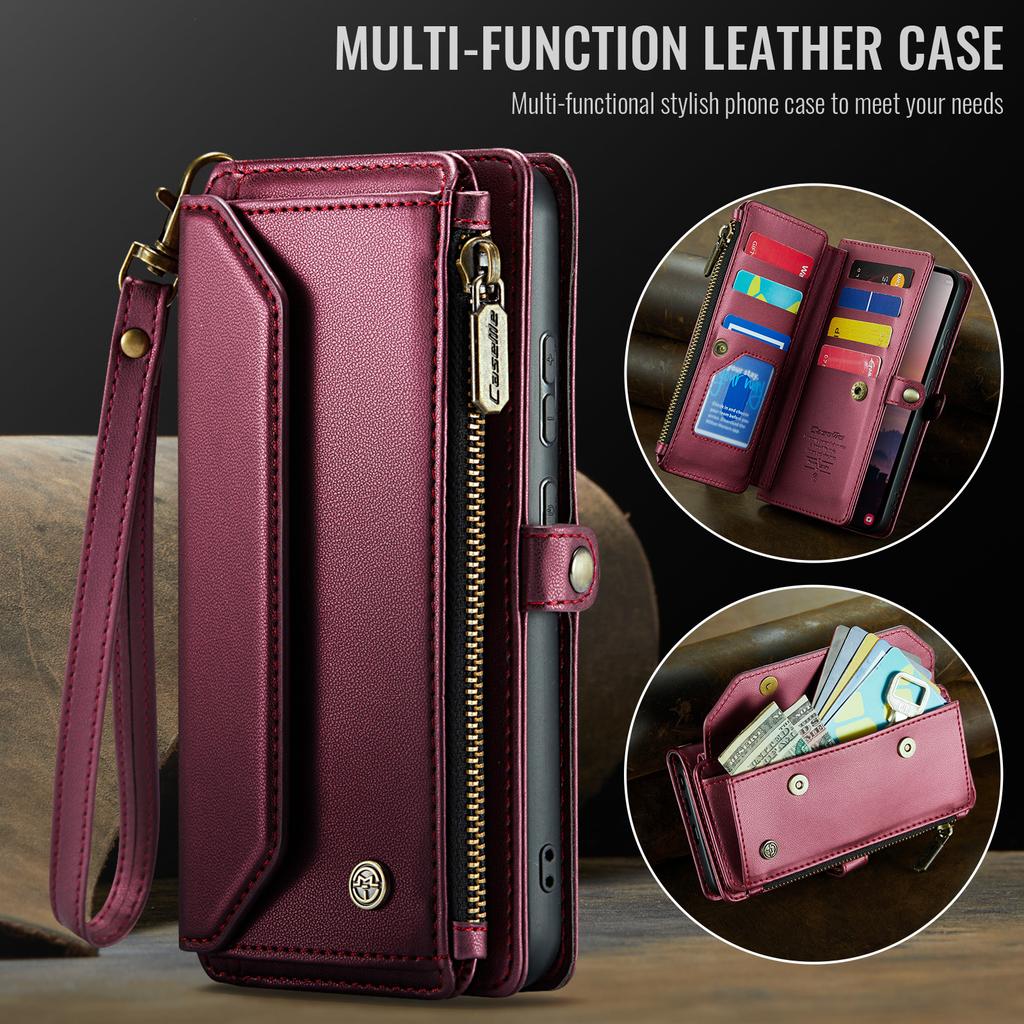 For Samsung Galaxy S26 Ultra Leather Case CASEME C36 Zipper 10 Card Slots Phone Cover with Straps