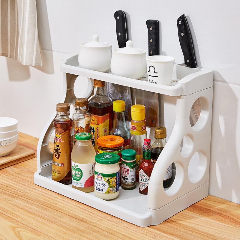 Plastic Double Spice Rack Seasoning Supplies Storage Rack Floor Type Multifunctional Kitchen Utensils Kitchen Shelf