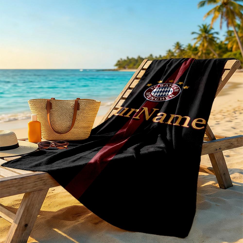 FC Bayern München Personalisierter Name Strandtuch Schnelltrocknend Weiche Mikrofaser Tragbar zum Schwimmen Strand Camping Reisen Strandzubehör Fitnessstudio