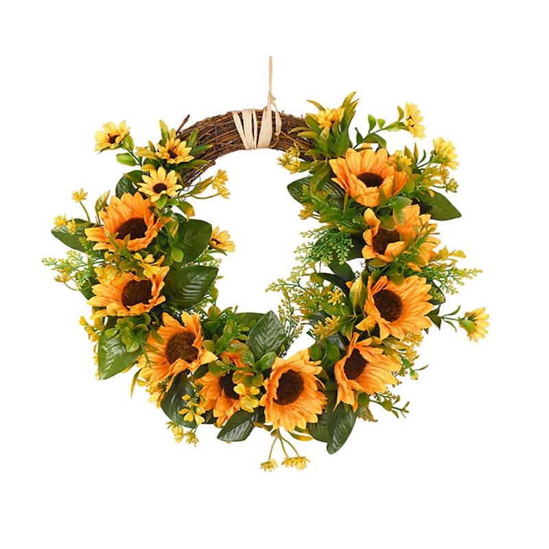 Sunflower Artificial Wreath Spring Summer Wreath for Front Door Farmhouse Home Wall Decor 30cm