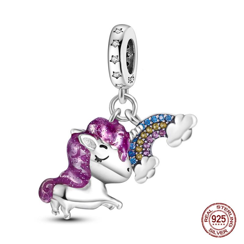 Copper Purple Series Pony Bear Butterfly Shape Charm Beads For 3Mm Original Bracelet Diy Women Jewelry Gift