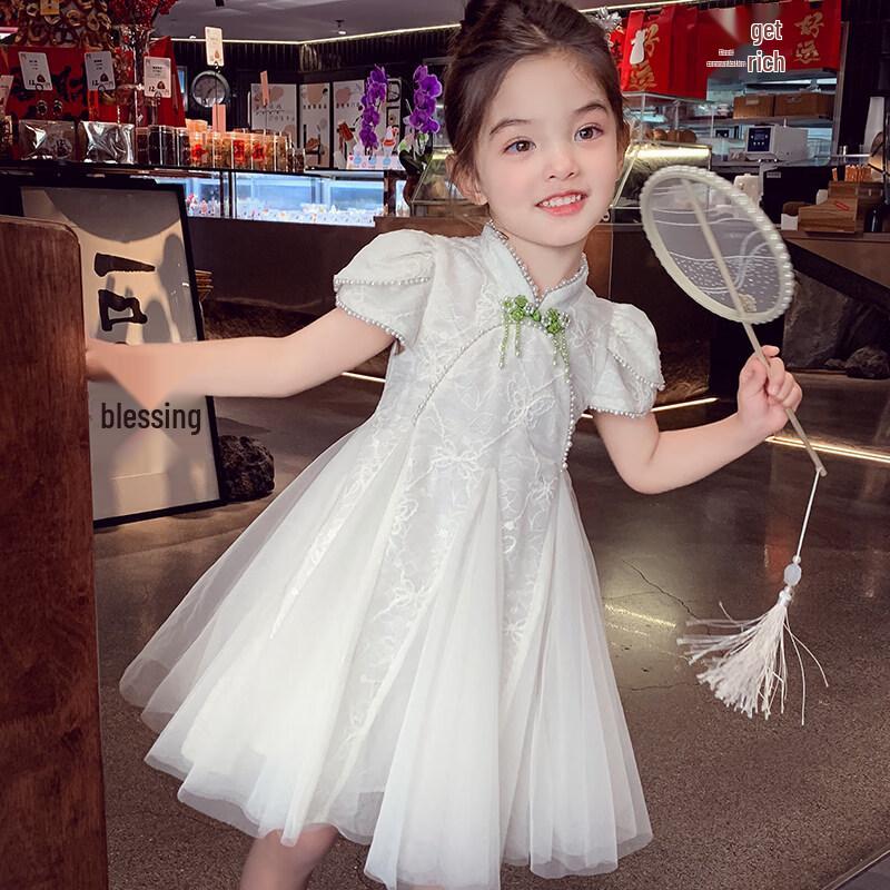 MIMIHELLO Girls  New Chinese Style Puff Sleeve Princess Dress 120