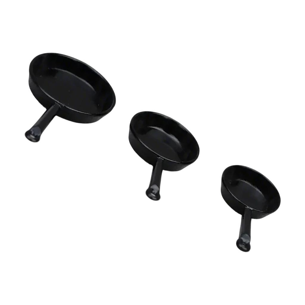 Set Of 3 Miniature Frying Pans For 1/12 Scale Dollhouse Kitchen Display Accessory Craft Project Model Decoration