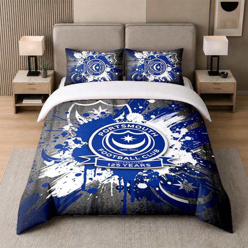 3Pcs Bedding SetPortsmouth FC Soft Bed Sheet and Two Pillowcases Home Bedroom Decor