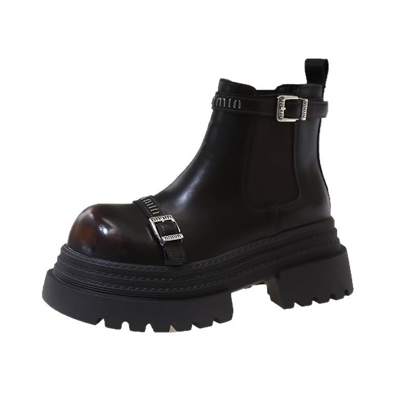Martin Boots Women's 2025 Autumn and Winter New Big Head Colored Belt Buckle Chelsea Cigarette Boots Small Velvet Short Boots