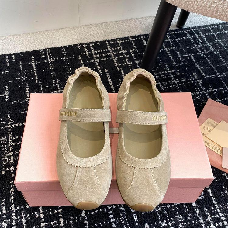 Rindslederversion~ miu's Nische Leder Klettverschluss Einzelne Schuhe Damen Flache Sohle Flacher Ausschnitt Deutsche Trainingsschuhe Lässige Sportschuhe Ballerinas