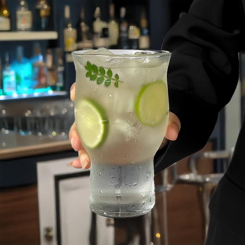 Large Capacity Transparent Wide-mouth Glass Iced Americano Coffee Cup Summer Juice Cold Drink Cup Beer Glass