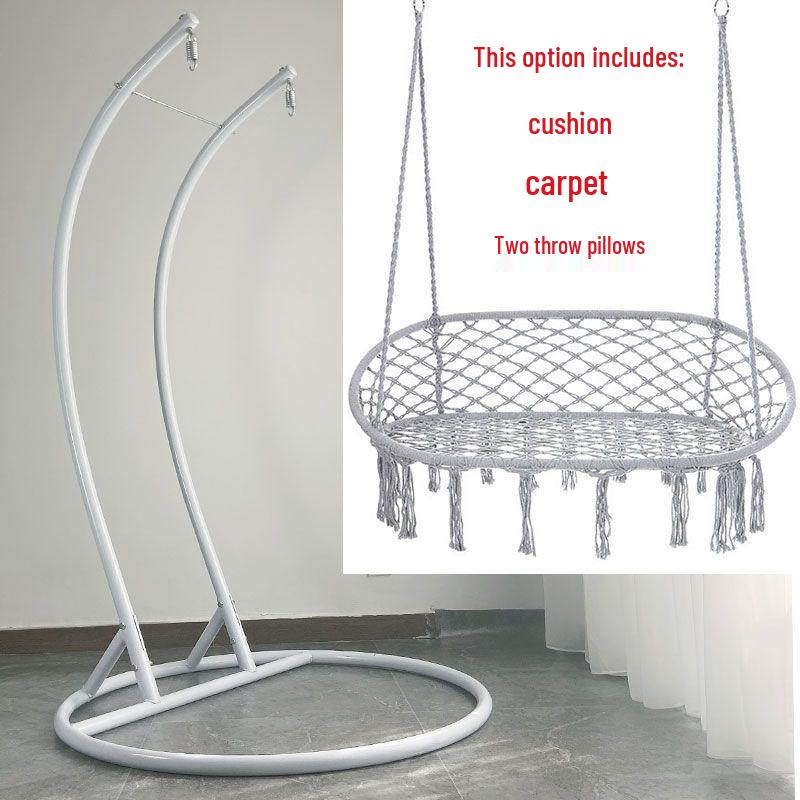 Nordic Indoor Outdoor Double Hanging Chair Swing with Tassel Cradle - Cotton and Linen Hammock for Homestay or Balcony.