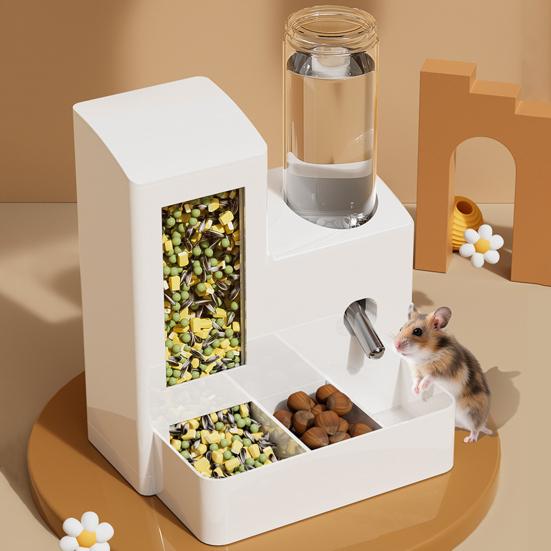 Automatic Hamster Feeder 3 in 1 Food And Water Dispenser 3-Cell Feeding Station with 125ml Bottle for Home Bunny Ferrets Small Animal