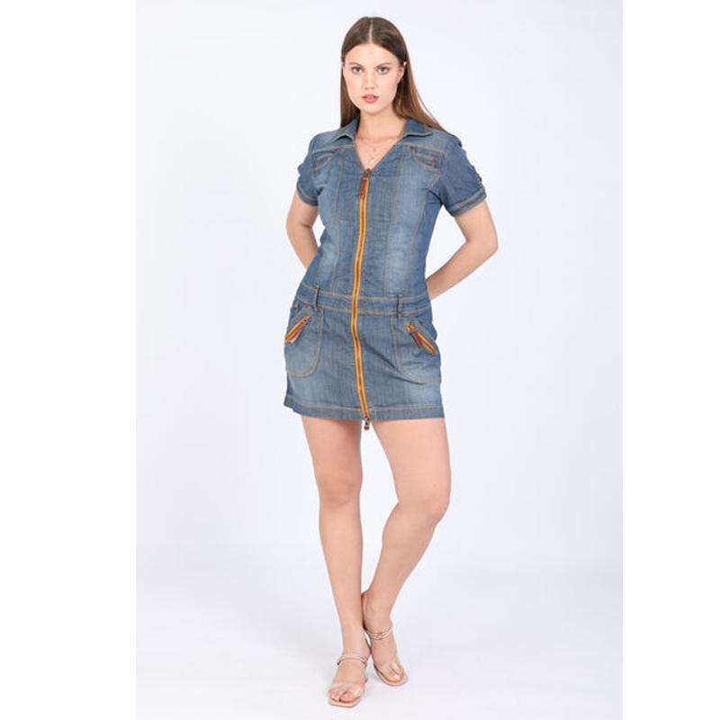 

Женское джинсовое платье больших размеров с короткими рукавами на молнии