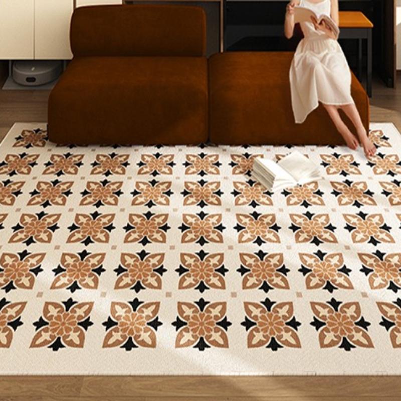 Living Room Carpet Bedroom American Retro Style Rug Loop Pile Waterproof Wipeable Carpets Large Area Home Decoration Floor Mat
