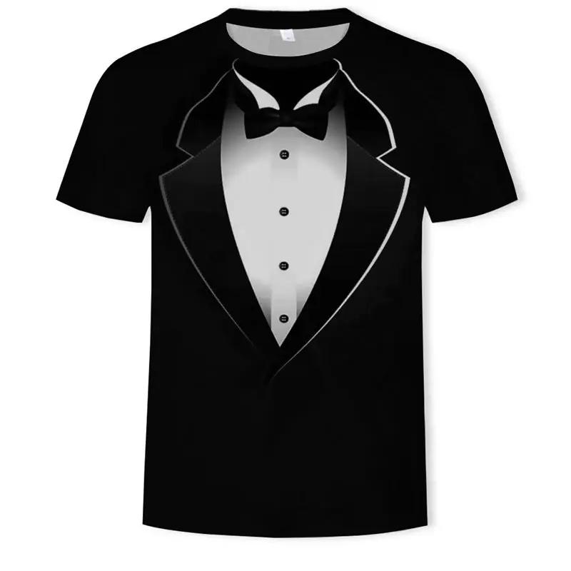 Letní Pánské Tričko s Krátkým Rukávem s 3D Potiskem Falešného Dvou-dílného Obleku, Módní, Ležérní, Vtipné