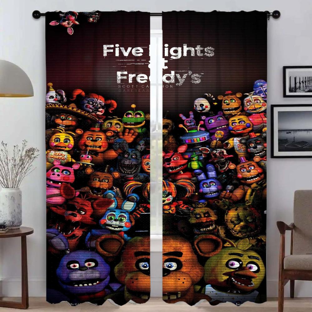 Five Nights At Freddy's Tulle for Bedroom Modern Living Room Curtains 2 Pieces Window Curtain Shades Halloween Decoration Camera
