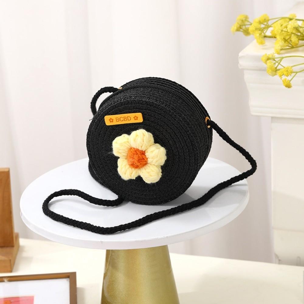 Cute Handmade Straw Bag Flower Shape Woven Shoulder Bag Summer Beach Bag for Children Girls