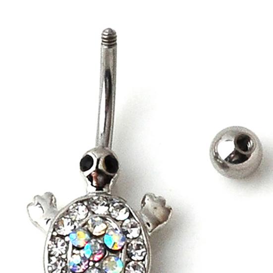 16G Multicolor Rhinestone Cute Turtle Sexy Body Piercing Belly Button Bar Ring
