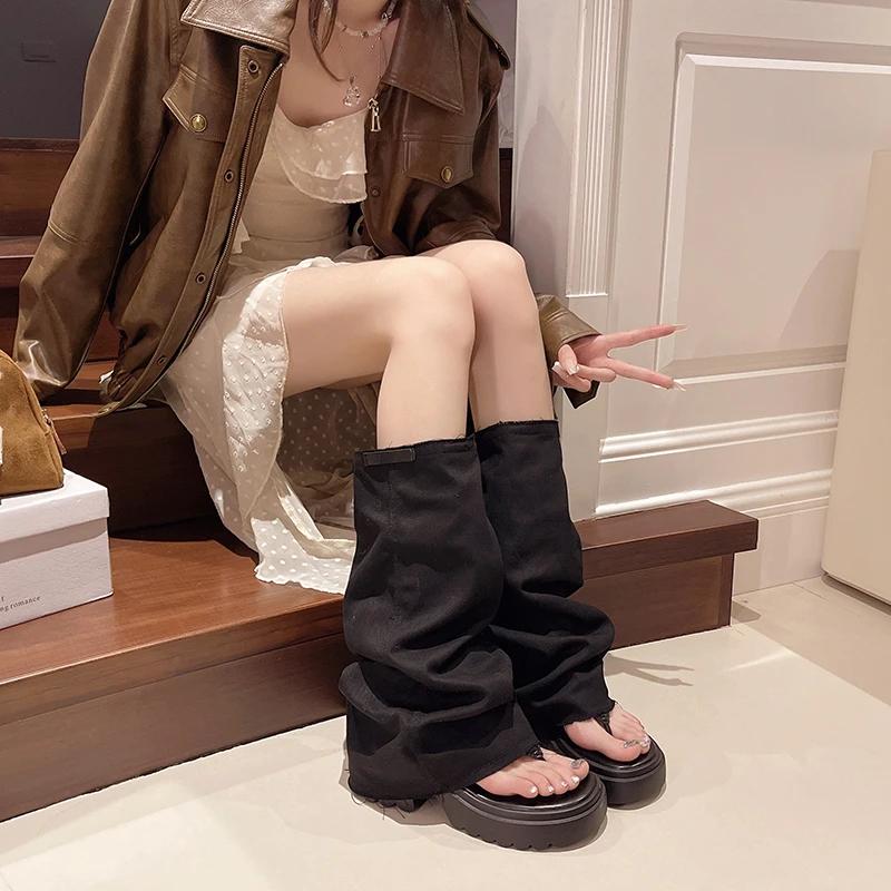 Women's Fashion Boots Summer Thin Bottom Clip Toe Sandals Denim Pants Pipe Boots Comfortable Open Toe Height Increasing Sandals