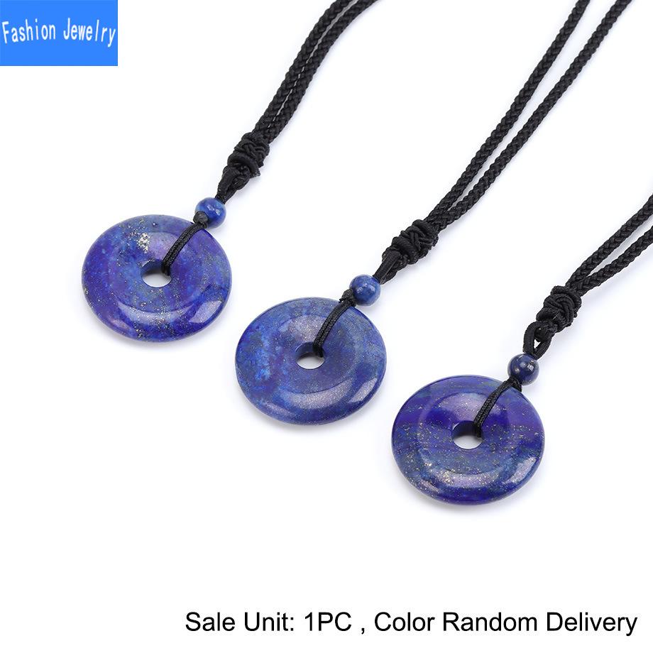 Natural crystal stone safety buckle pendant 30mm donut braided necklace fashion accessories
