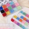 12/15 Grids 3D Flower Nail Art Decoration Colorful Resin 5-Petal Flower Nail Charms Luxury Rhinestones Manicure DIY Accessories