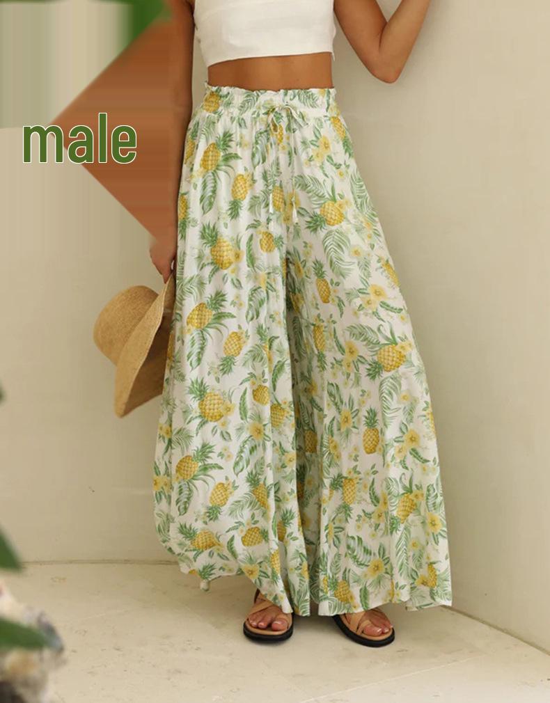 European & American Style Women's Printed Wide-Leg Casual Pants