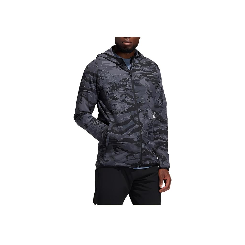 Adidas Camo Print Hooded Zip Jacket Men Outerwear Black GL8926