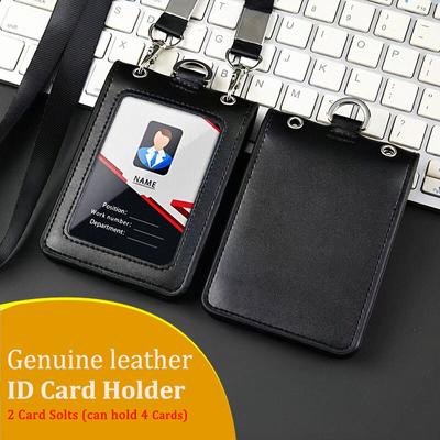 Crachá de Trabalho do Aeroporto Identificação de Repórter Porta-Cartões de Crédito Couro Genuíno Placa de Nome Empresarial Cartão de Peito Porta-Cartões de Ônibus com Gancho Duplo Cordão para Pescoço