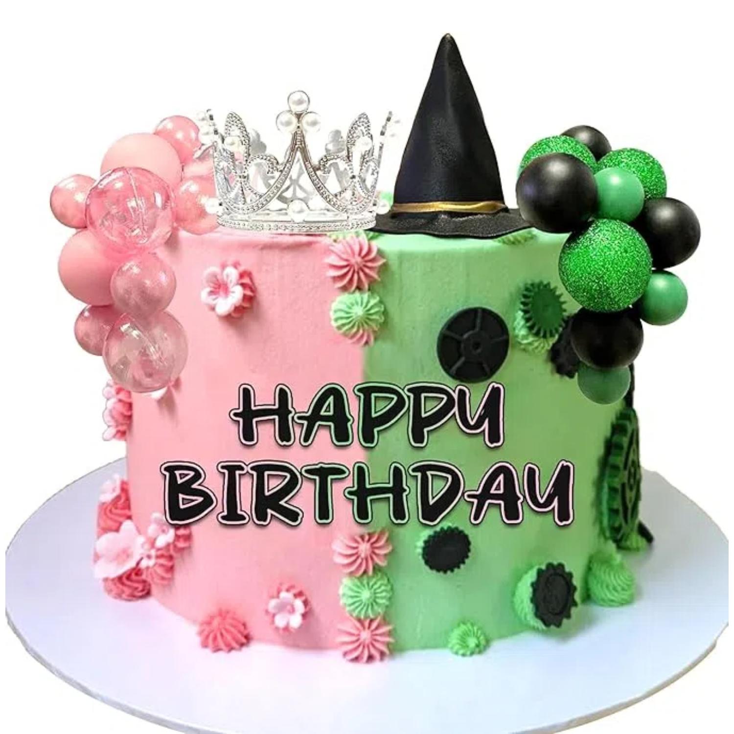 

Witch Party Supplies Crown Witch Hat Pink Green Mini Balls Cake Topper Halloween Cake Decoration Balls for Birthday Cake Decor