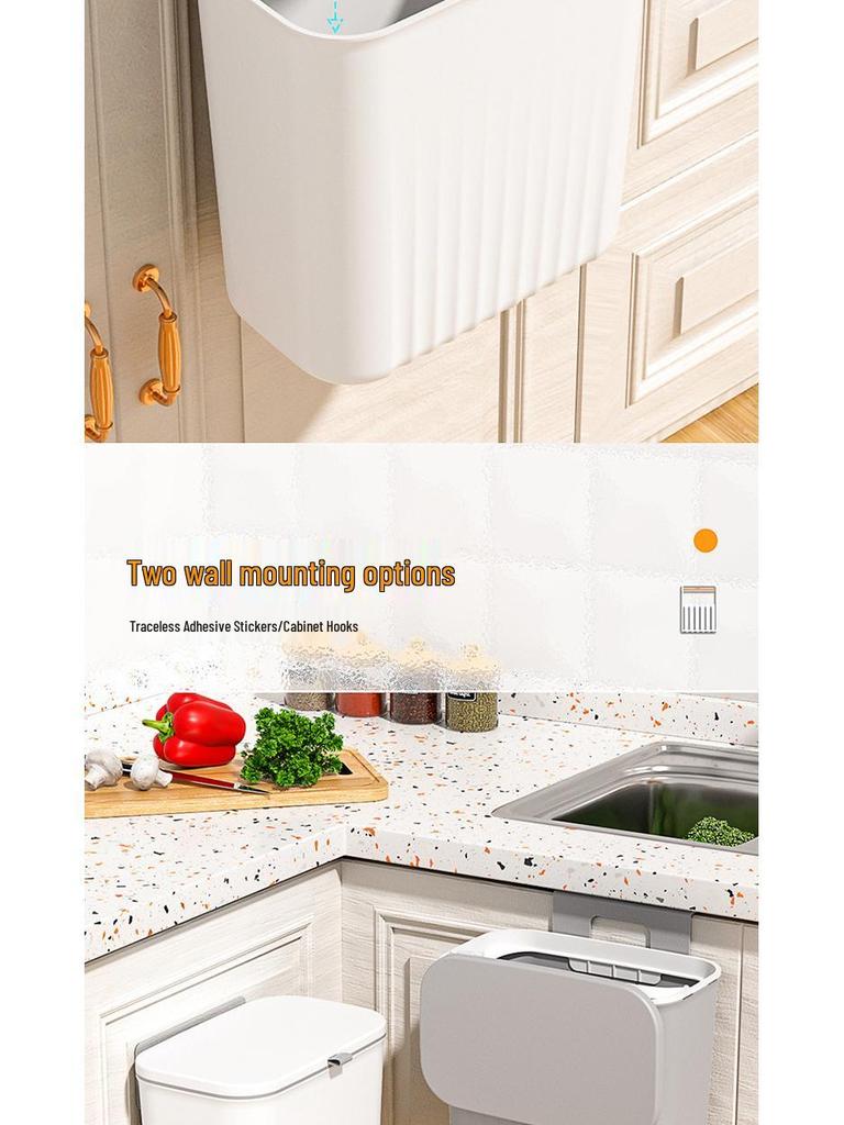 Large Wall-Mounted Kitchen Trash Bin with Sliding Lid for Food Waste