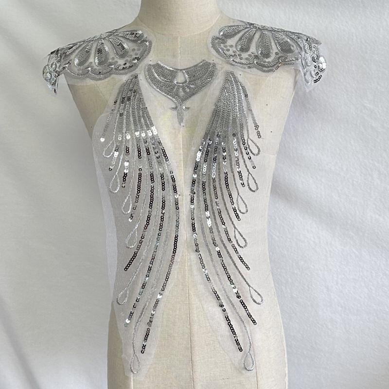 

1 Set Gold and Silver Sequined Mesh Embroidery Patch for Dance Clothes Skirt Decoration Handmade DIY Accessories