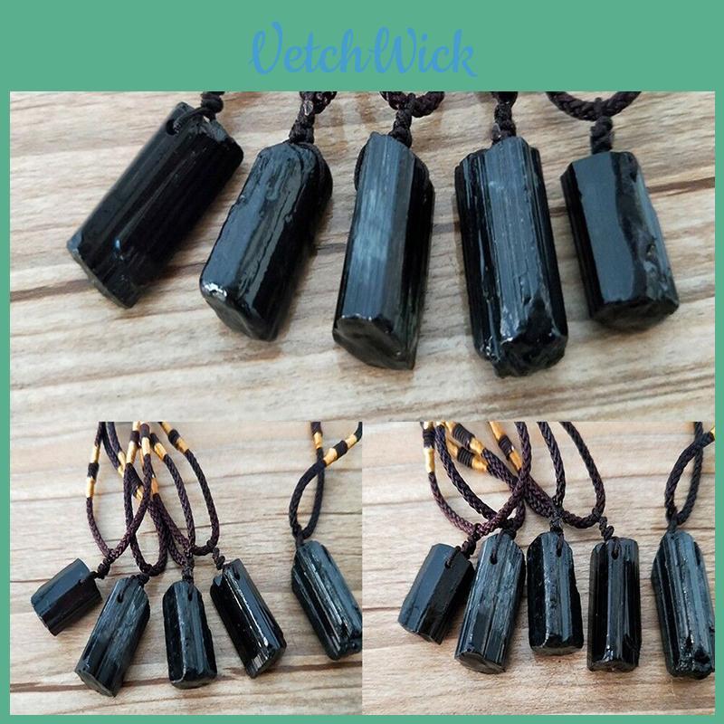 Elegant Raw Black Tourmaline Schorl Crystal Pendant Necklace Featuring Distinctive Natural Lines