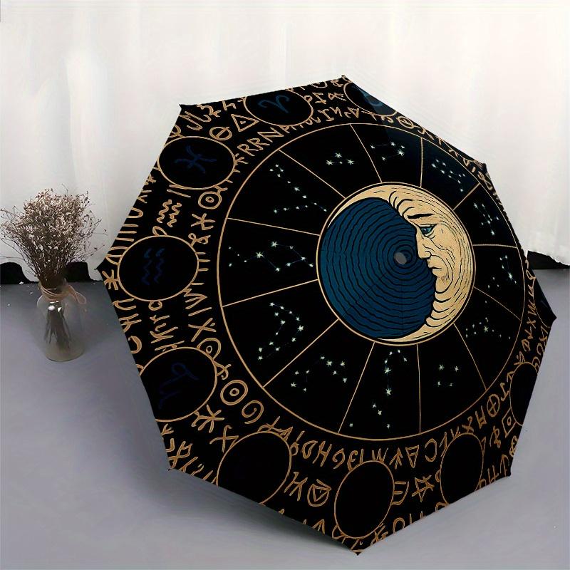 Celestial Moon Phase Astrology Chart Wall ArtUmbrella, Portable 3-Fold Compact Umbrella for Men & Women Gift