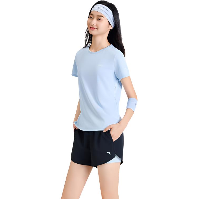 Anta Plain Round Neck Pullover Short Sleeve Sports Simple Comfortable Shorts Set Women Sets 962527205-4