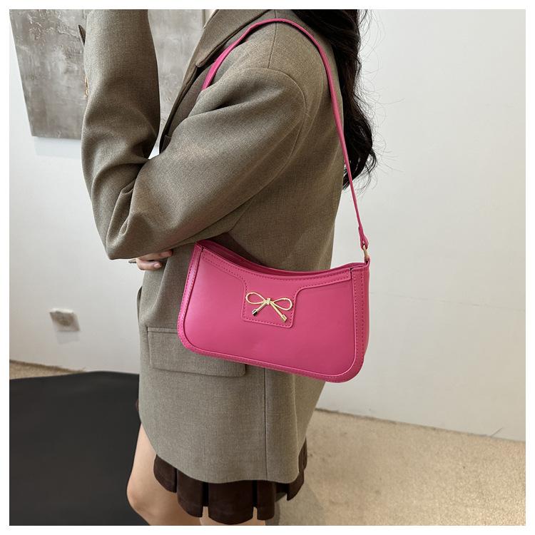 Fashion Bow Knot Faux Leather Armpit Bag Elegant Metal Decorated Shoulder Handbag for Women