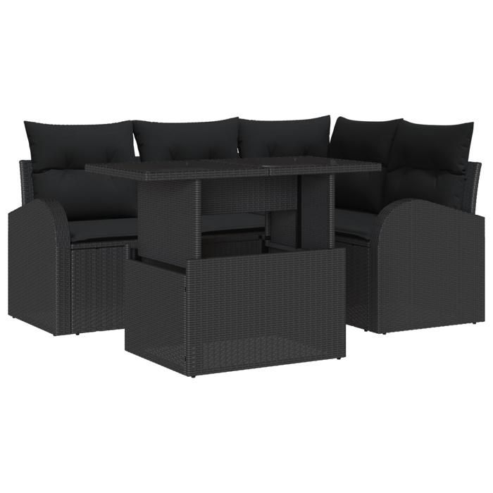 VidaXL 5 pièces ensemble de canapé de jardin avec coussins noir poly rotin 3348639