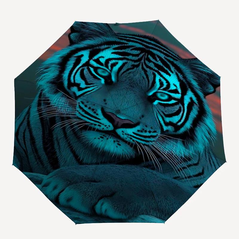 1pc Tiger, Wildlife Automatic Folding Umbrella - Compact Travel Umbrella with Auto Open/Close 8-Rib Heavy-Duty Shaft for Women/Men -l063