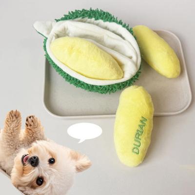 Plush Durian Dog Toy Squeaky Durian Interactive Dog Chew Toy Treat Hiding Snuffle Puzzle Toy for Dogs Mental Stimulation